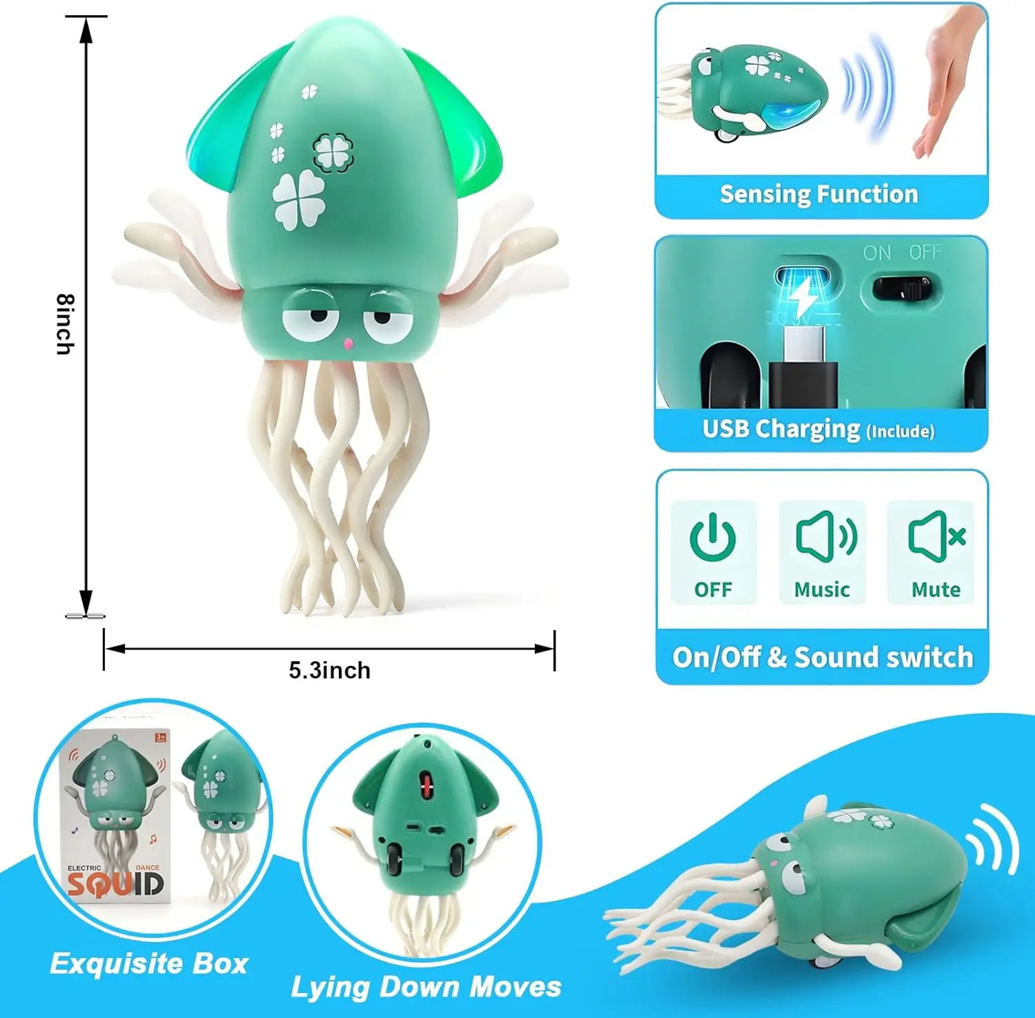 Electric Dancing Squid Toys for Kids Sound and Lights Obstacle Avoidance Crawling Simulation Octopus Baby Funny Interactive Toy