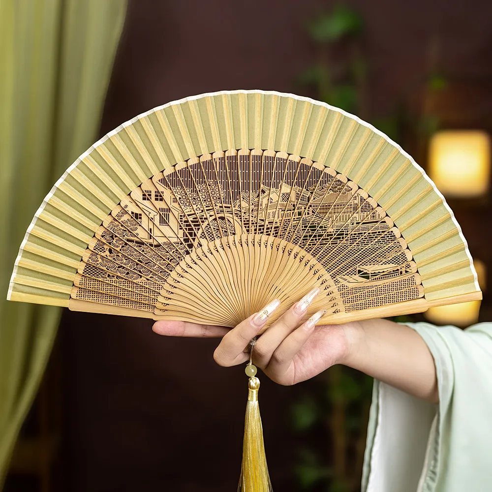 Antique Folding Fan, Chinese Decorative Fan, Beautifully Carved and Easy to Carry, Cheongsam Catwalk, Suhang Gift Ornament