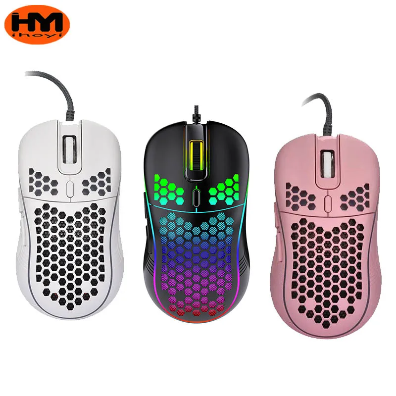 Spot IHOYI Wired Game Mouse Hole Hollowed Out Luminous PC Game Lightweight Esports USB Mouse