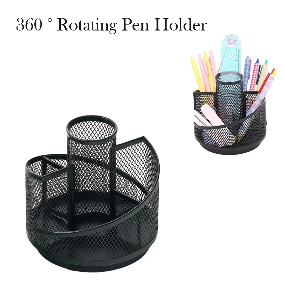 Portapenne multifunzionale per archiviazione efficiente Porta pennelli per trucco in rete metallica Scatola portaoggetti da tavolo con rotazione a 360 gradi Home Office