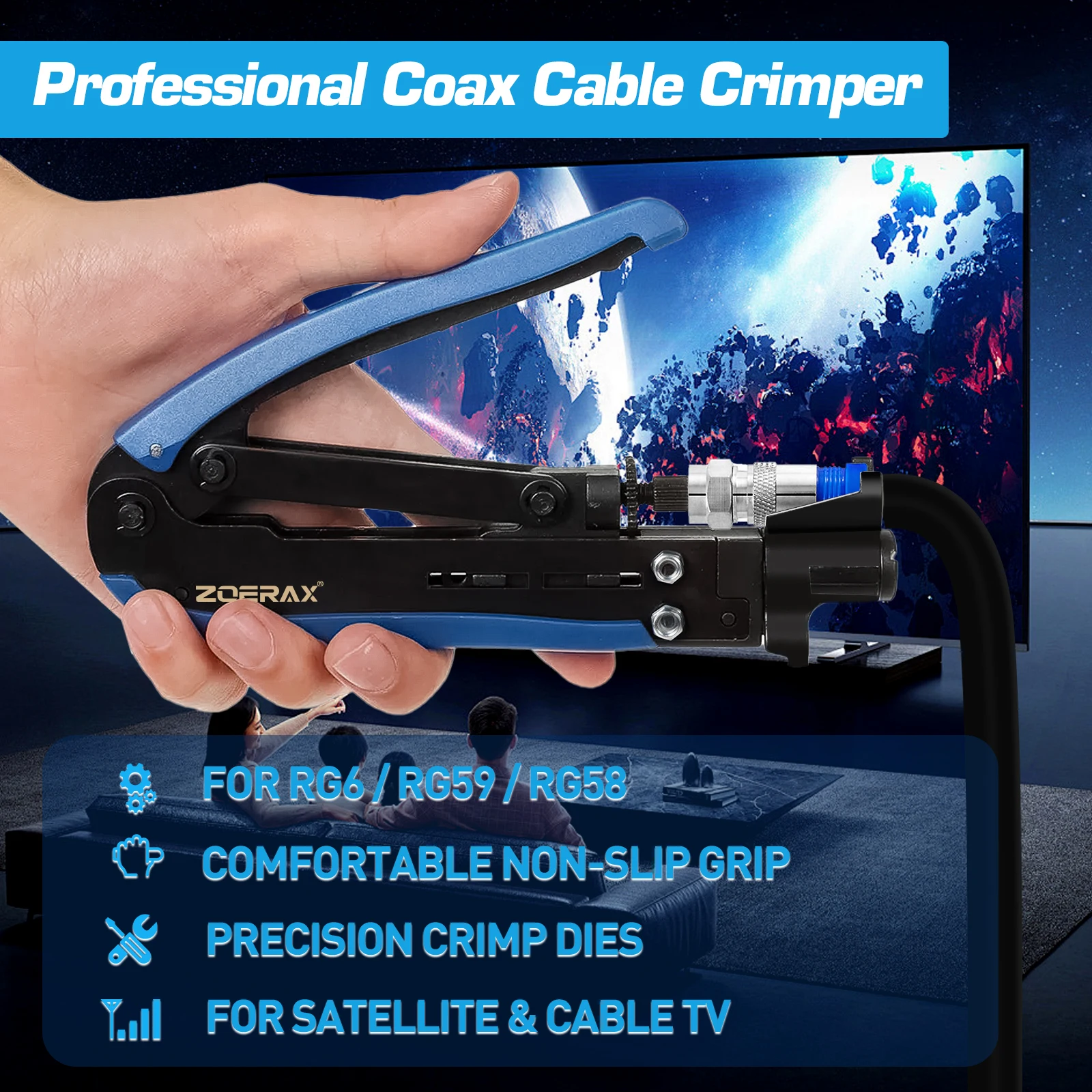 مجموعة أدوات تجعيد الكابلات المحورية ZoeRax مع أداة تعرية الأسلاك، 20 قطعة من موصلات F - أداة ضغط المحور للكابلات المحورية RG6، RG59، RG11 #5