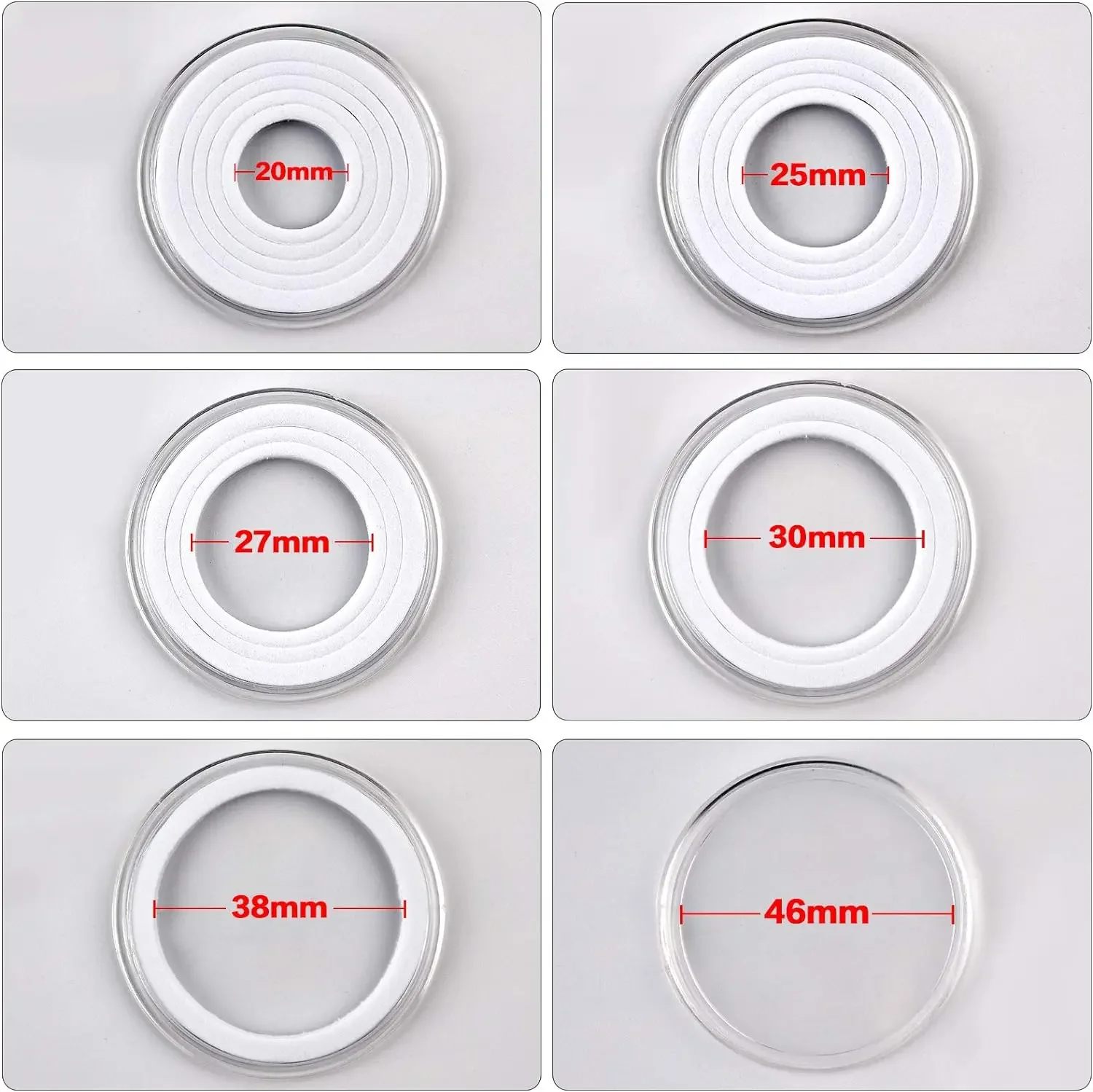 84 Pieces 46 mm Coin Capsules, with Foam Gasket and Plastic Storage Organizer Box, Supplies 6 Sizes (20/25/27/30/38/46mm)