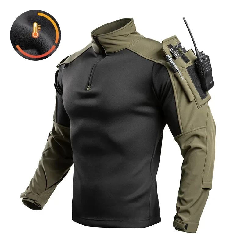 Men Soft Shell Camo Fleece Tactical T-shirts Warm Winter Autumn Hiking Fishing Camping Trekking Thermal Tops Outdoor Softshell