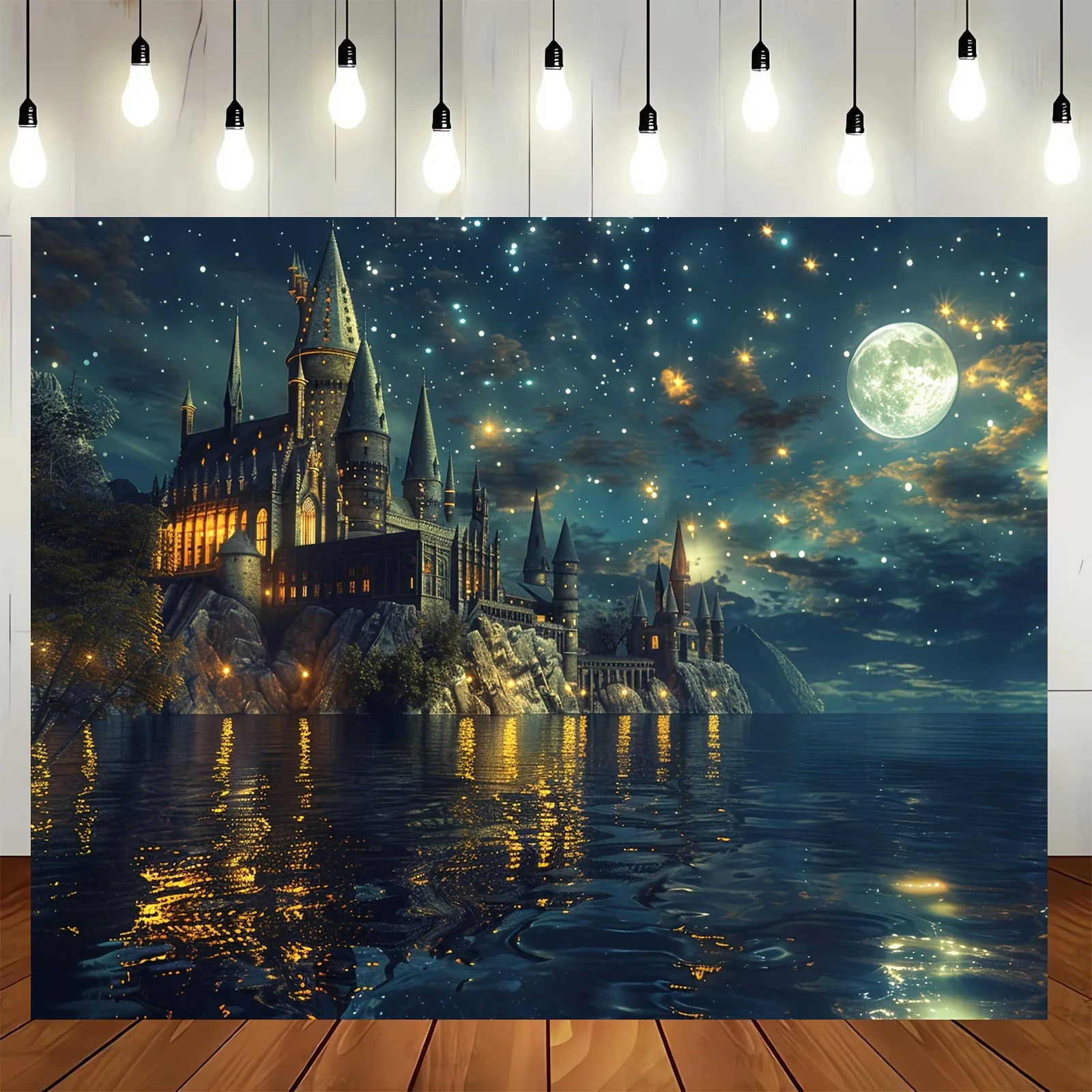 Magic Castle Photography Background Wizard World Night Sky Moon Lightning Party Decoration Photo Props