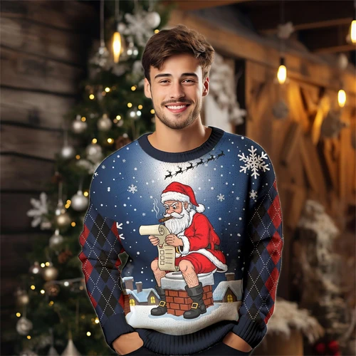 Imagen 2 del producto Suéter feo de Navidad para hombre, moda de Papá Noel Jesús, Alpaca, cuello redondo, estampado 3D, sudaderas de Navidad, jerséis informales de gran tamaño, novedad de 2026