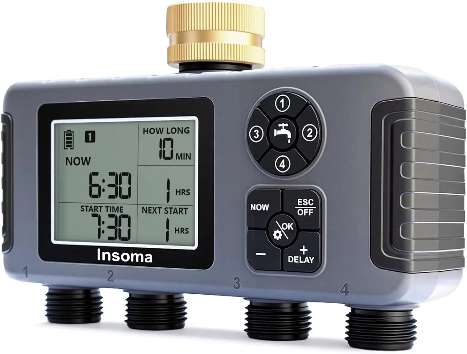 

4-Zone Automatic Garden Hose Timer with Rain Delay, Large Display & IPX5 Waterproof for Sprinkler Systems