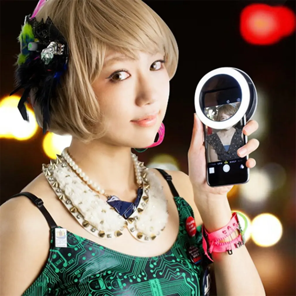 Klips do telefonu komórkowego Selfie LED automatyczna lampa błyskowa lampa leddo smartfona LED do smartfona z okrągłym Mini aparatem do autoportretu