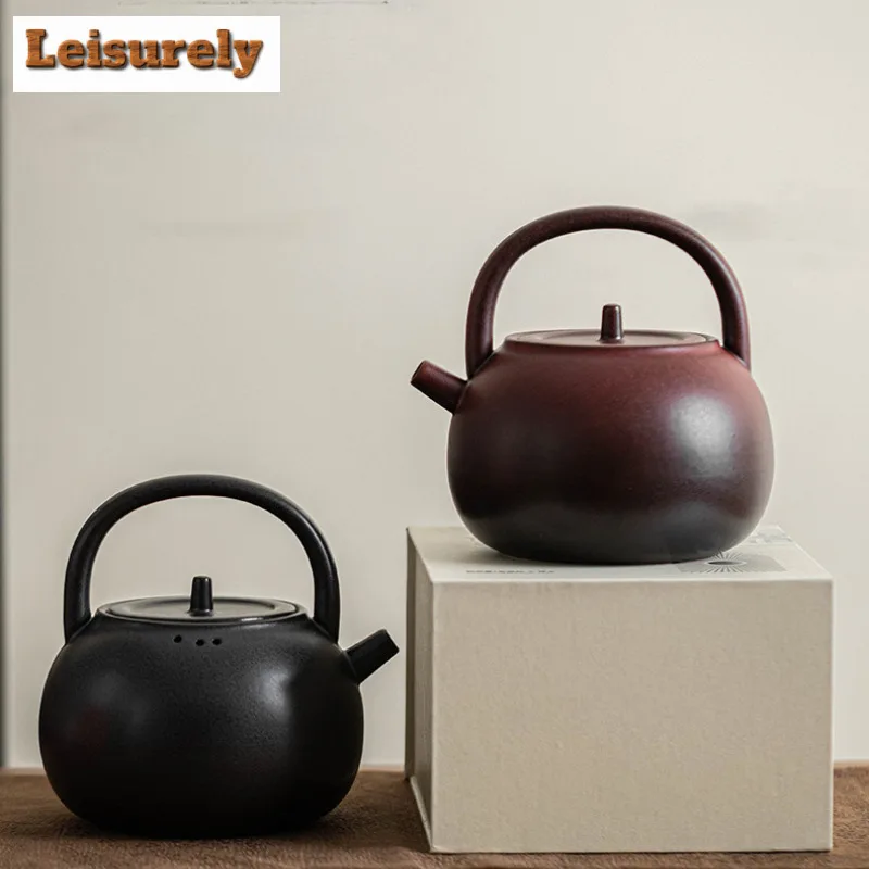 1000ML Retro Kiln Change Ceramic Teapot Large Capacity Lifting Handle Pot Household Boiling Water Tea Maker Kettle Kungfu Teaset