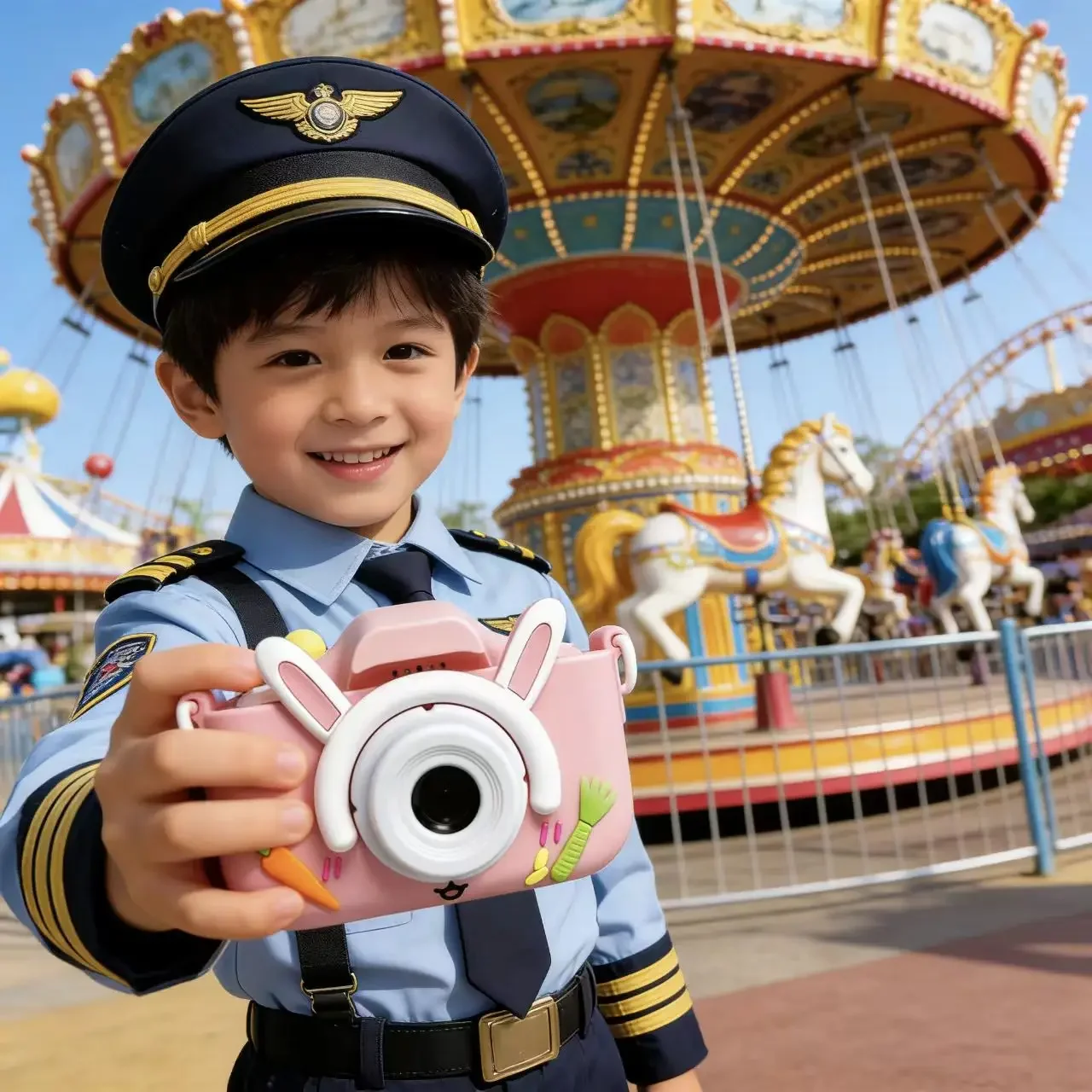 New Blue/Pink Cartoon Kids Camera 1080P HD Dual Front &amp; Rear Cameras Cartoon Housing Auto Focus Built-in Fun Photo Stickers