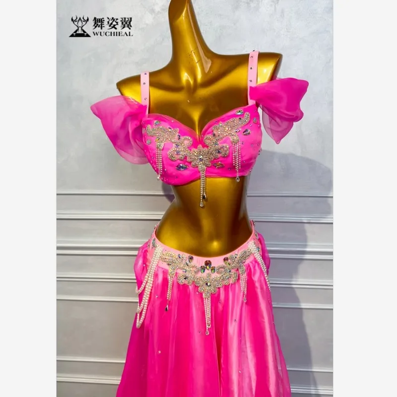 2024 Belly Dance New Performance Dress Set Eastern Dance Performance Dress Dance Rose Red Practice wzy020