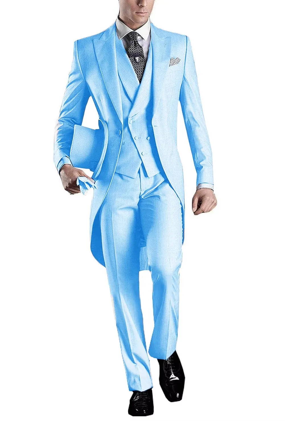 Solid Men's Tailcoat Suit Set Business Tuxedos for Men Wedding Suit Coat Pants Vest 3 Pcs Set Dress Blazers Jacket Trousers