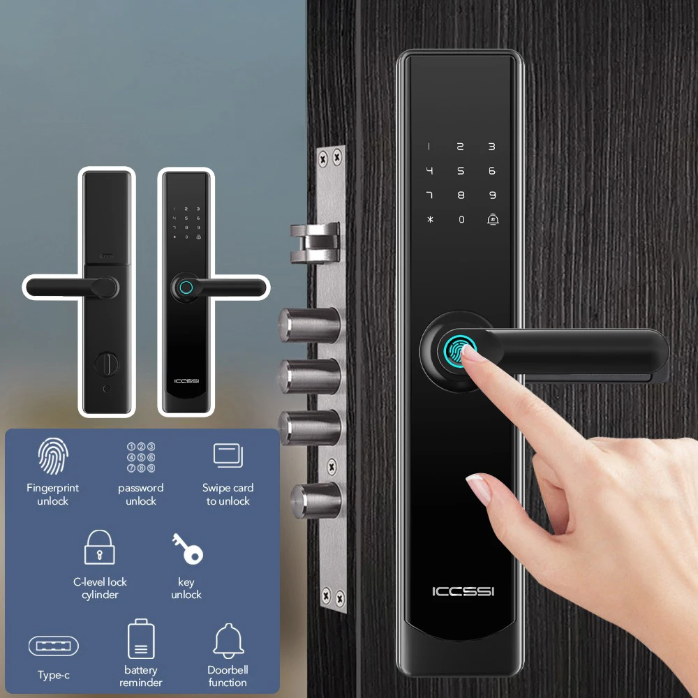 

ICCSSI T6 Smart Lock 5-in-1 Door Lock TTLock Fingerprint Password IC Card Key Unlock for Home Apartment Homestay Airbnb Door Panel 35-50mm U.S.FCC