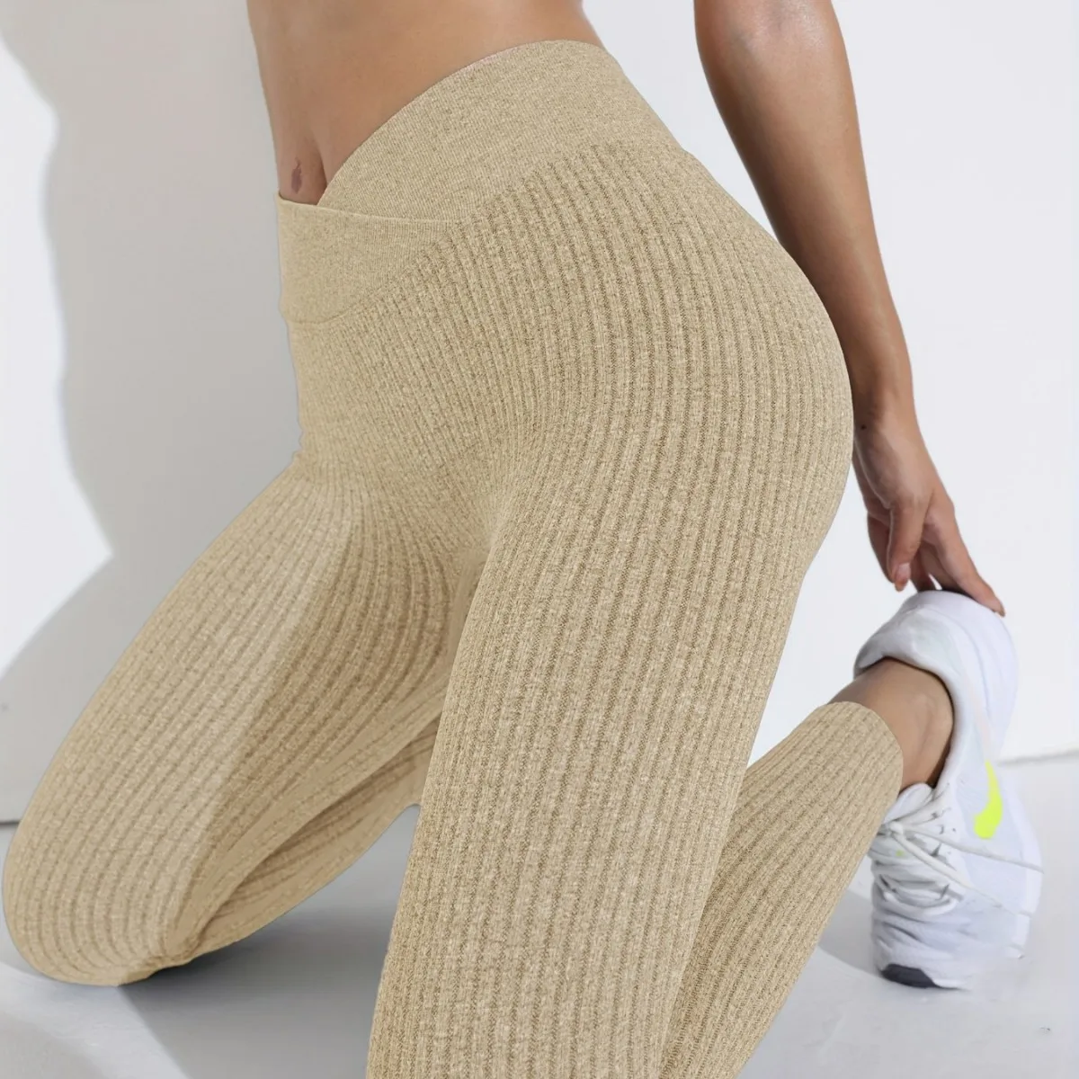 Cross-border Sports Yoga Pants Women's Striped Leggings High Waist Belly Yoga Clothes Outer Wear Peach Hip Fitness Trousers