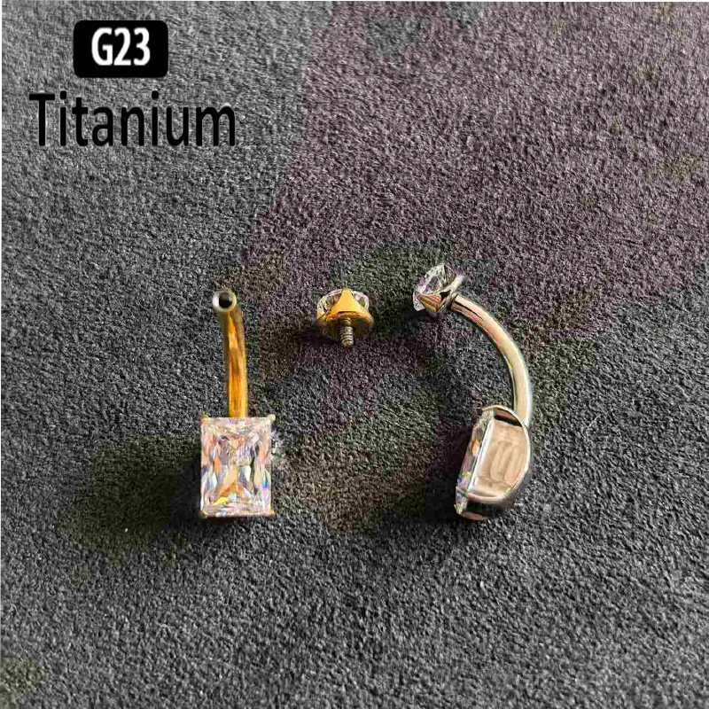 ASTM F136 Titanium Piercing 14G CZ Belly Button Ring Reverse Curved Navel 10 mm Bar Length Barbell Body Piercing Jewelry Earring