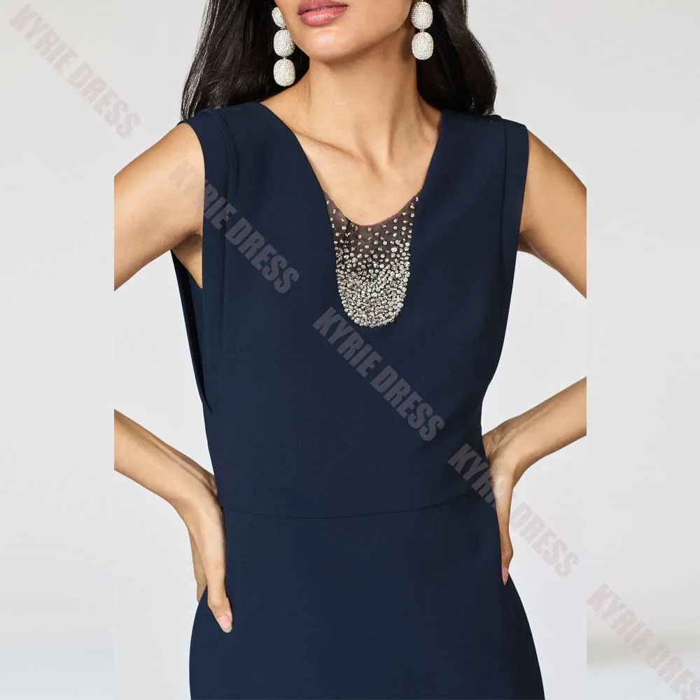 Modern Mother of The Bride Dresses Customized Scoop Neck Crystal Sleeveless Column Women Wedding Guest Gowns Party Evening Dress