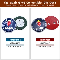 Set of 2PCS for Saab 93 9-3 Convertible 1998-2003 Car Front Bonnet and Rear Boot Trunk Badge Emblem Decal 12844161 5289897