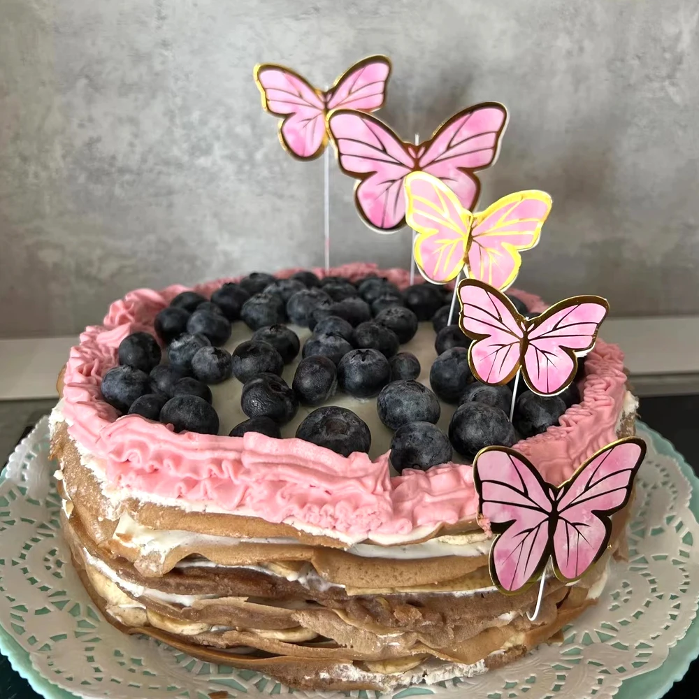 Adornos de mariposa para pastel de feliz cumpleaños, decoración de fiesta de boda, suministros para hornear de postre de ducha, estampado de