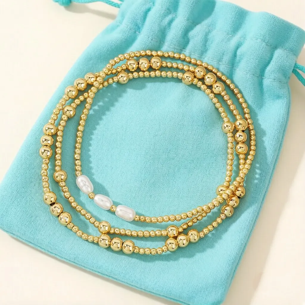 Jewelry Gold Bead Bracelet Women's Stacked Pearl Bracelet Set