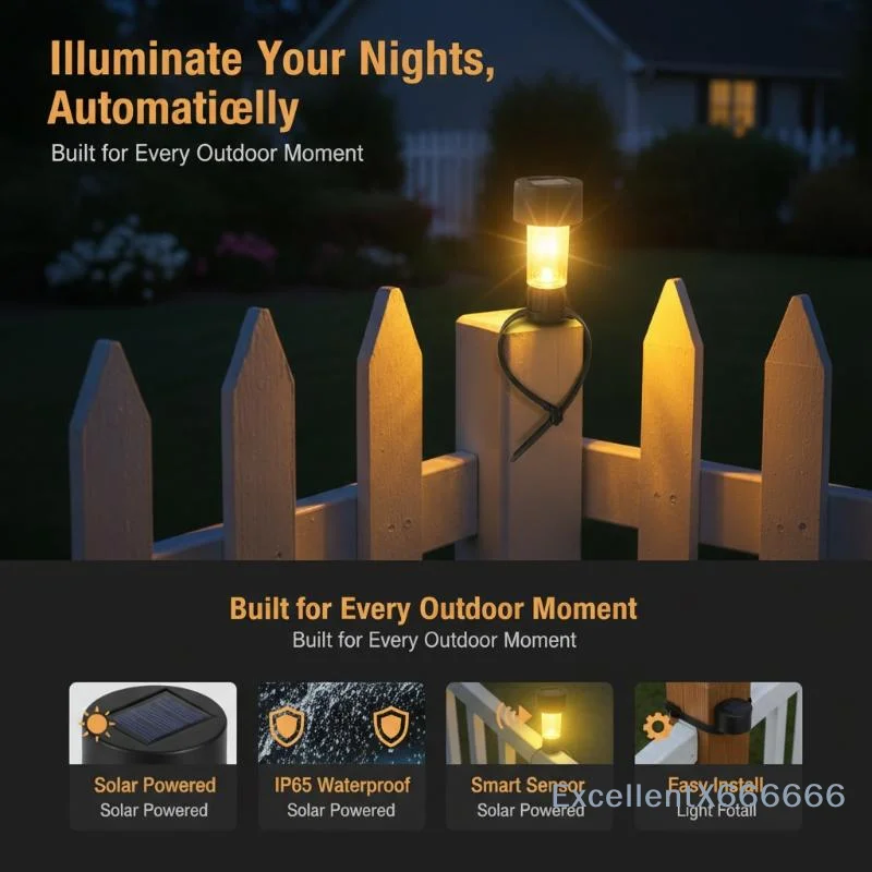 Warm White Solar Fence Lights IP65 Waterproof Auto On Off Solar Powered for Garden Patio Outdoor Decor