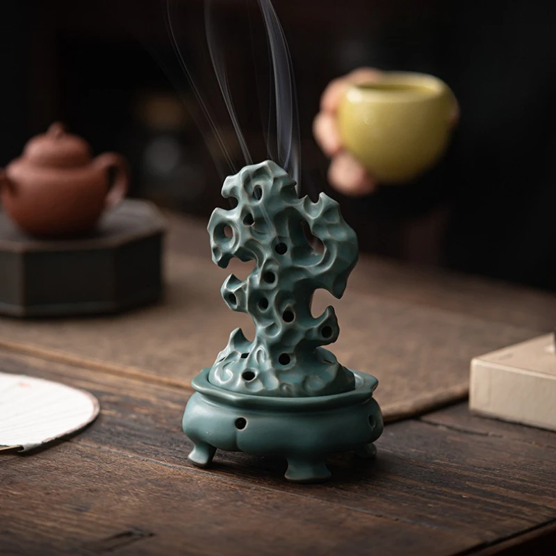 Chinese Ceramic Incense Burner, Taihu Stone Aroma Diffuser Home Decor, Zen Meditation Air Freshener Gift