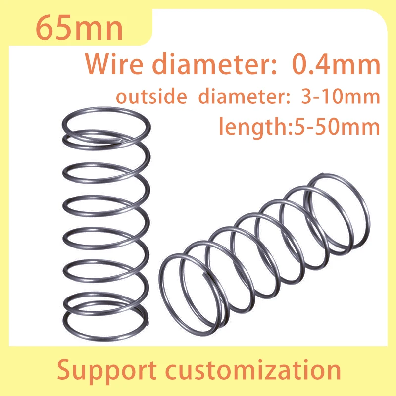 10Pcs 65Mn Compression Spring Diameter 0.4mm Cylidrical Coil Return Springs Release Pressure Spring diameter 3mm to 10mm