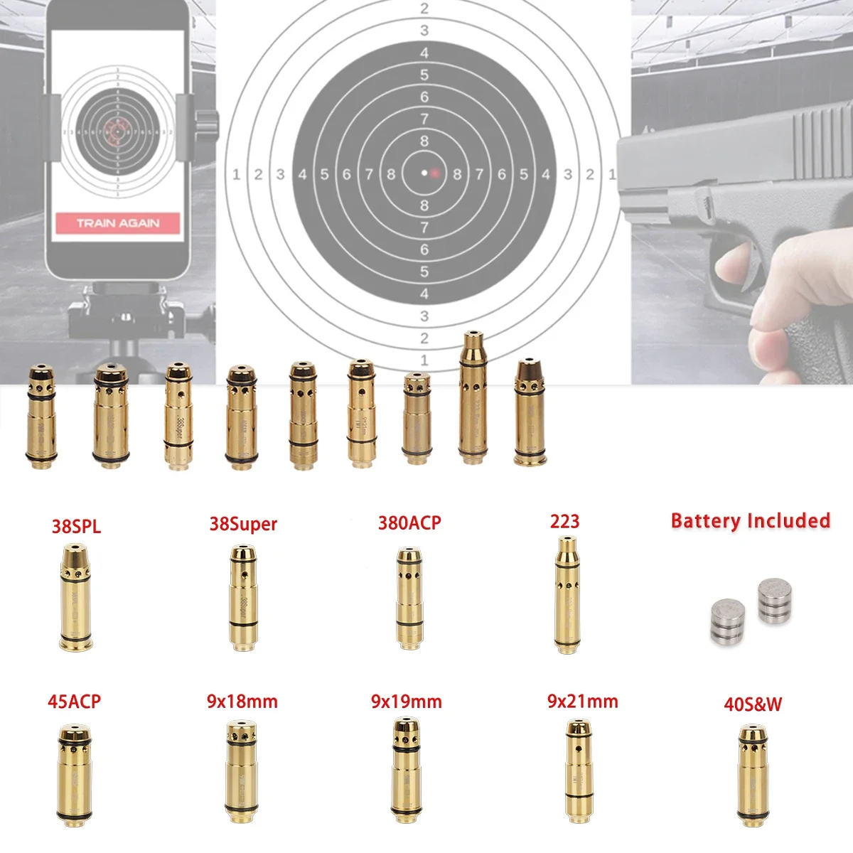 Tactical Glock 43 Red Laser Training Bullet 9x19mm G17/19 380ACP 40S&W Taurus G2C Dry Fire Cartridge Boresighter 223Rem 45ACP