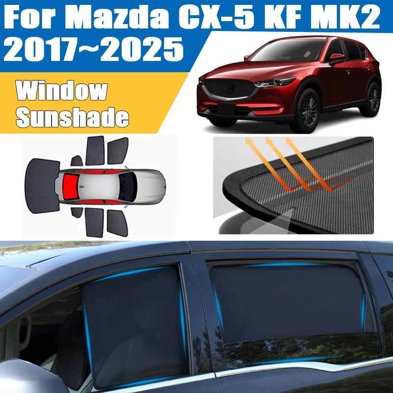 

For Mazda CX-5 KF MK2 2017~2025 Car Mesh Sunshade Heat insulation Magnetic Mesh Sun Shade UV Protection Auto Shading Accessories