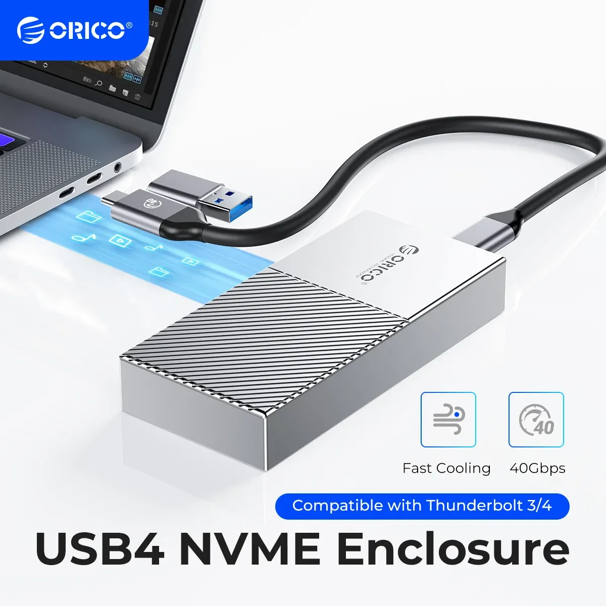 ORICO USB4 NVMe SSD-Gehäuse 40 Gbit/s PCIe3.0x4 Aluminium M.2 SSD-Gehäuse kompatibel mit Thunderbolt 3 4 USB3.2 USB 3.1 3.0 Typ-C