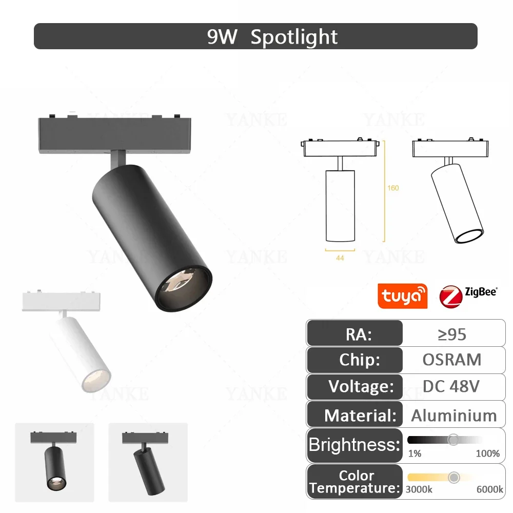 6 mm spoorlicht led magnetische rail plafondlamp systeem tuya smart home life zigbee dimbare lamp spotlight opbouw DC48V zwart w