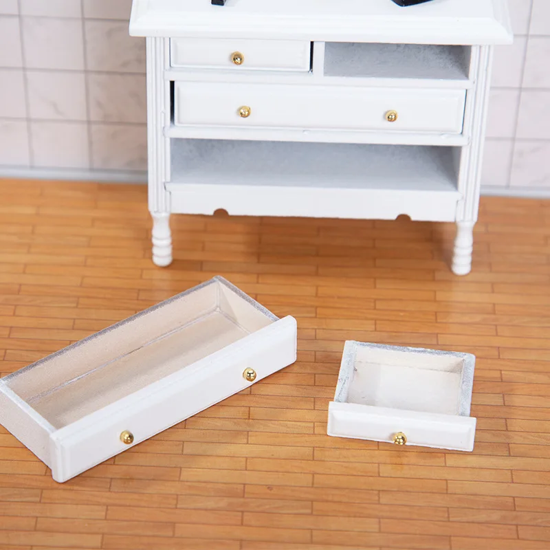 Muebles en miniatura para casa de muñecas, tocador de madera con espejo, decoración de escena de dormitorio artesanal, 1:12