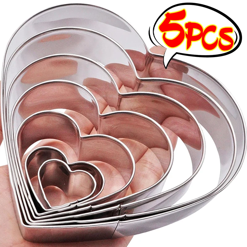 Heart Cookie Cutter Mould Stainless Steel Love Heart Shaped Fondant Biscuit Mold for Valentines Day Gift Cake Decor Baking Tools