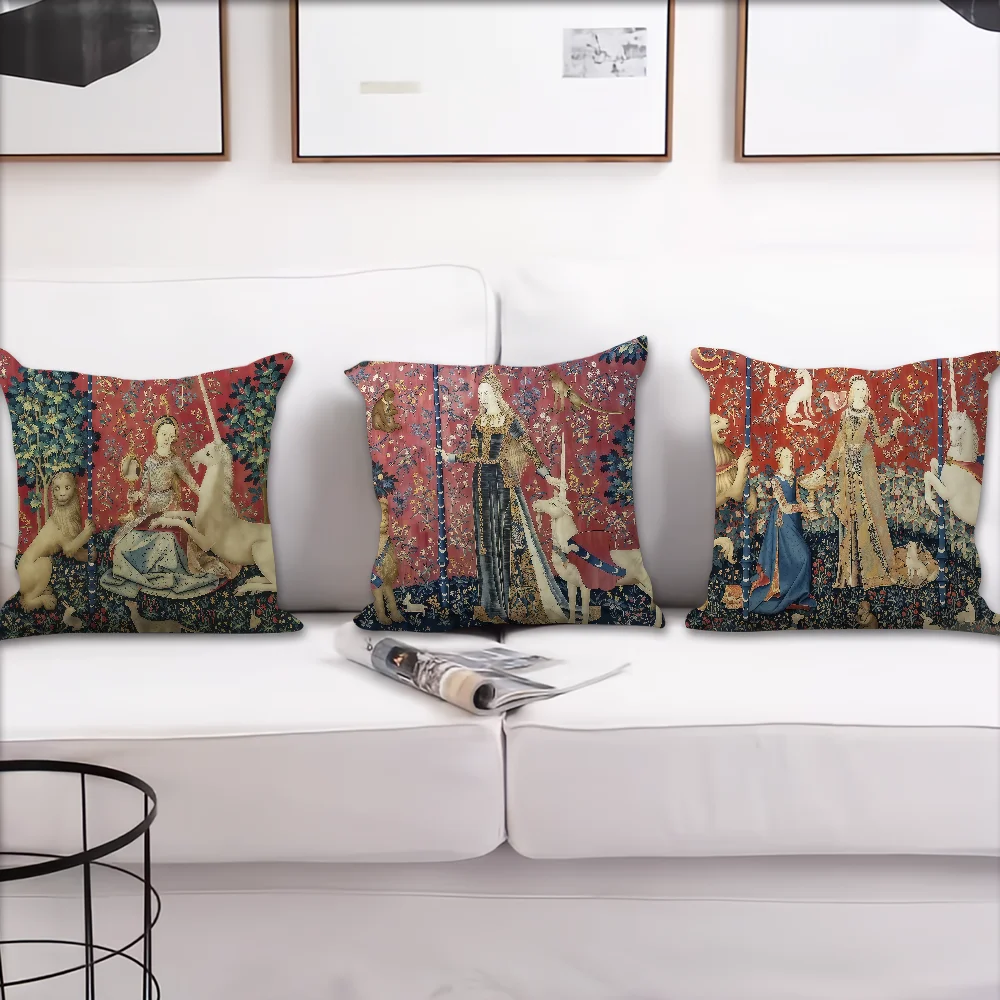 Maiden and unicorn Medieval cushion cover For Pillow Printing Sofa Decoration Home Car Room Coffee Shop Office Nordic Simplicity