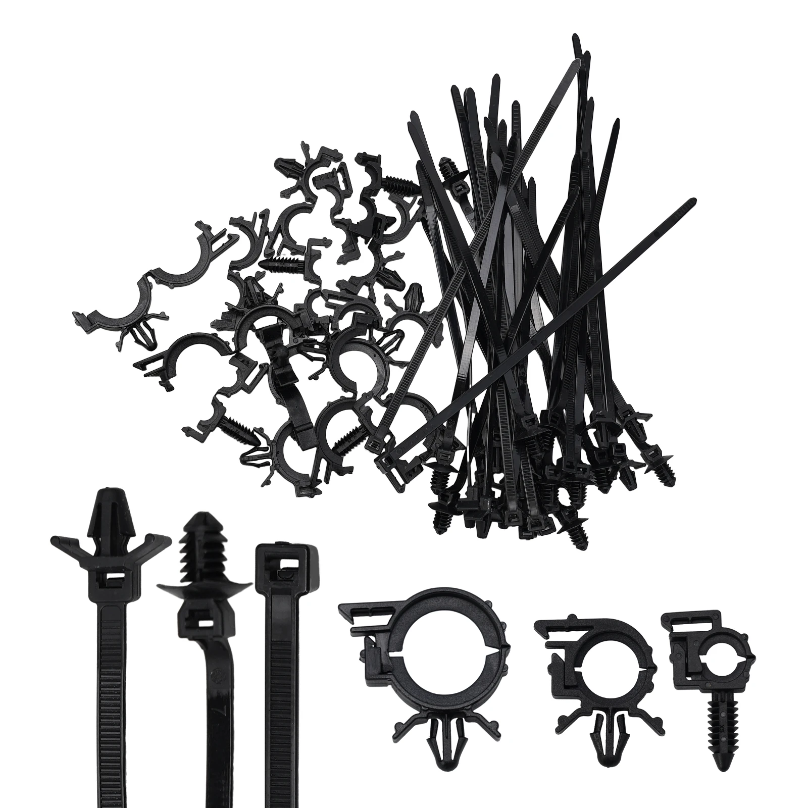 45Pcs Push Mount Cable Zip Tie With Car Wire Routing Clips Universal Fitment Self Locking Fastener