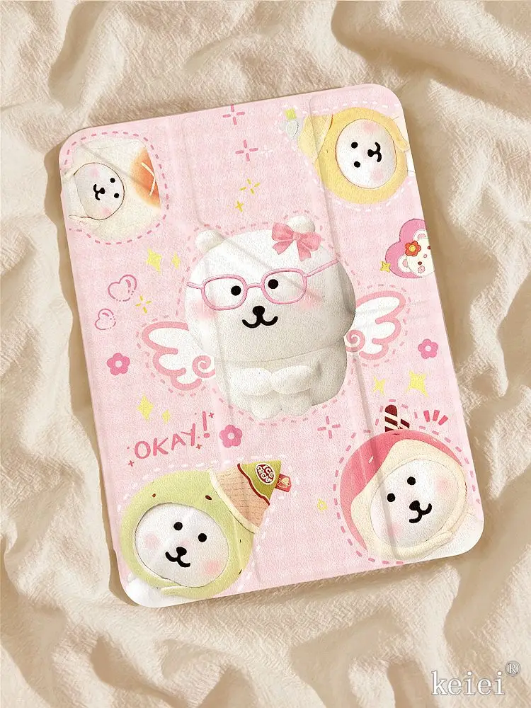 

Pink Plaid Self-Mocking Bear Case For iPadAir 11 Case 10th 11th A16 9th iPadPro 11 4 5 10.9in 12.9 M2 M3 M4 Mini 7 Pencil Holder