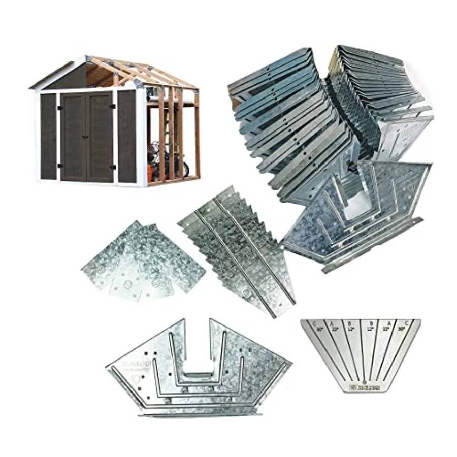 

7 x 8 Foot Peak Roof Storage Shed Garage Barn DIY EZ Framing Kit with 24 Galvanized Steel Angles and 12 Base Plates No Wood Inc