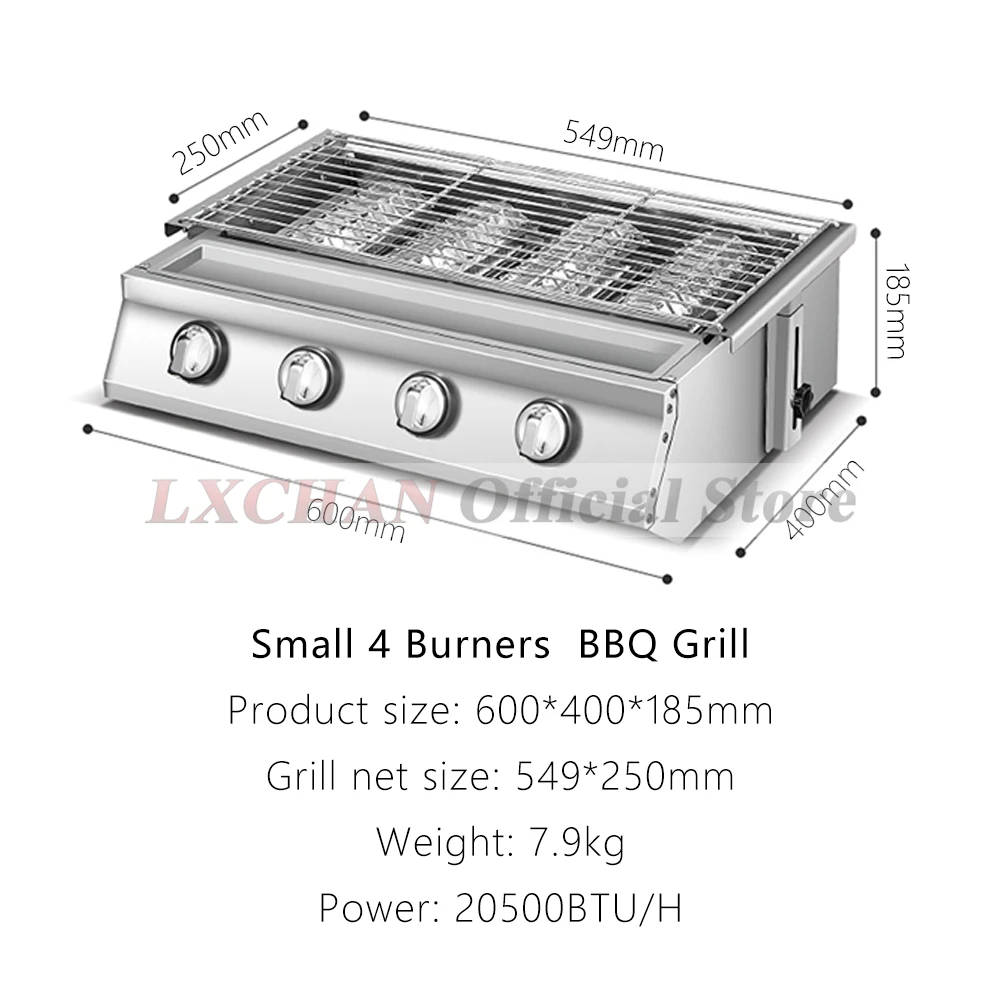 LXCHAN-Parrilla de Gas glp para barbacoa, quemadores de Gas de acero inoxidable con cubiertas de vidrio, para acampar al aire libre, 2/3/4 quemadores