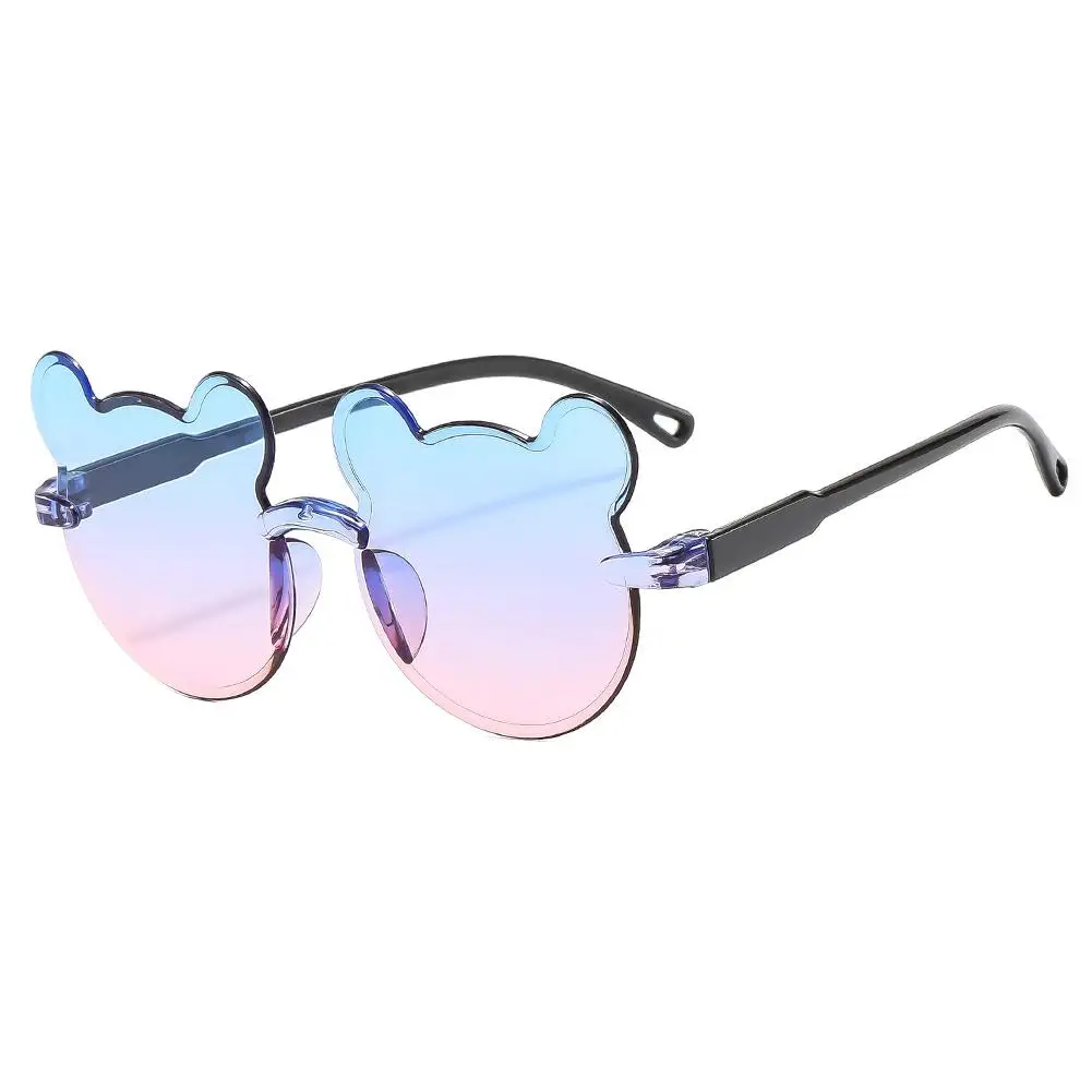 Lunettes en forme d'ours de dessin animé pour enfants, lunettes sans monture, anti-UV, extérieur, garçons, filles, mignon, été, E4g8