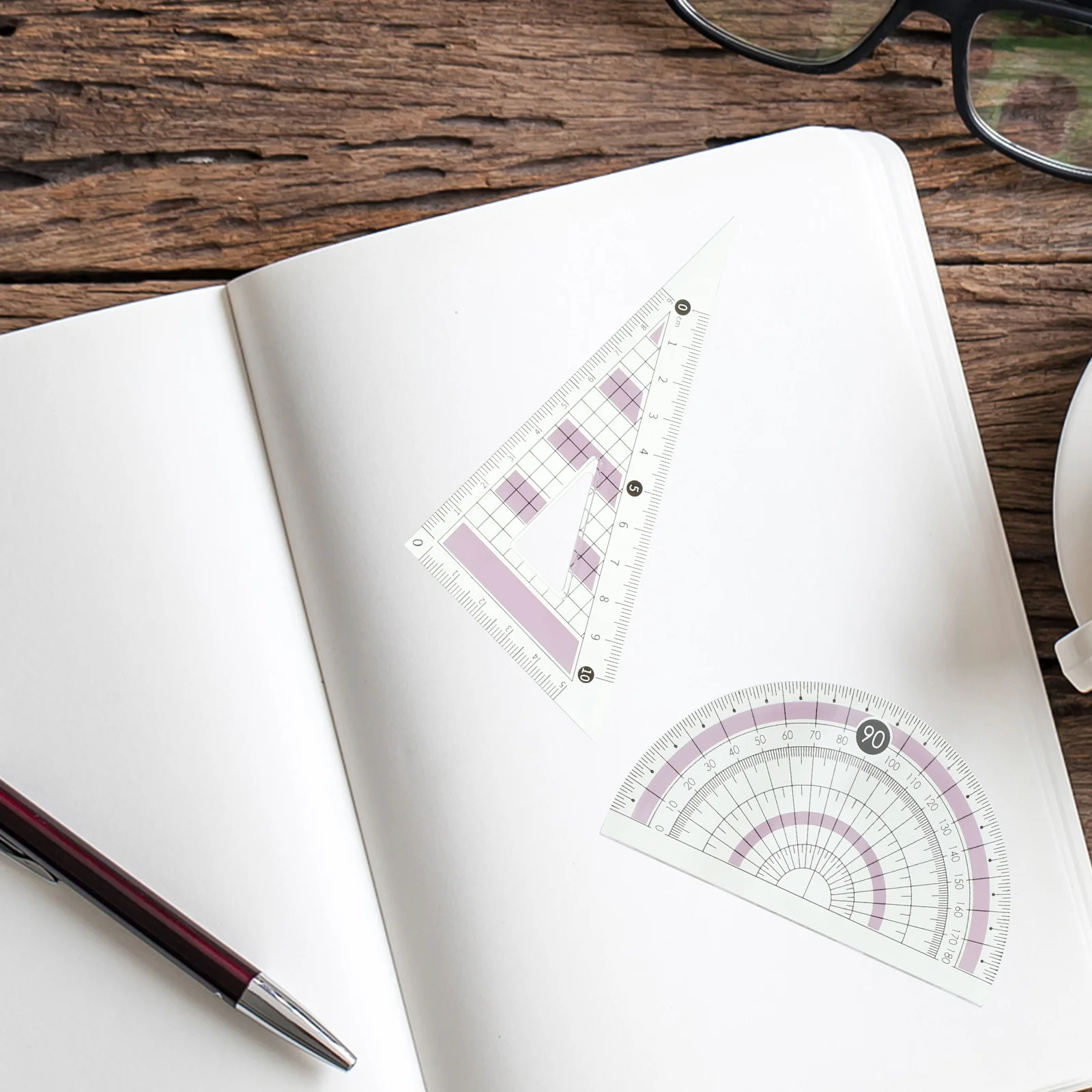 Clear Ruler Set Professional Geometry Protractor Compass Triangle Board Stationery