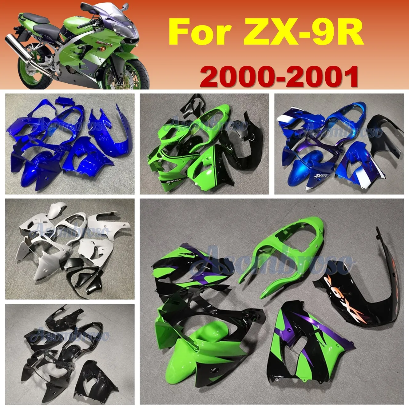 

Motorcycle Panel Fairing kit For Ninja ZX9R ZX 9R 2000 2001 ZX-9R ABS Injection Bodywork Cowling