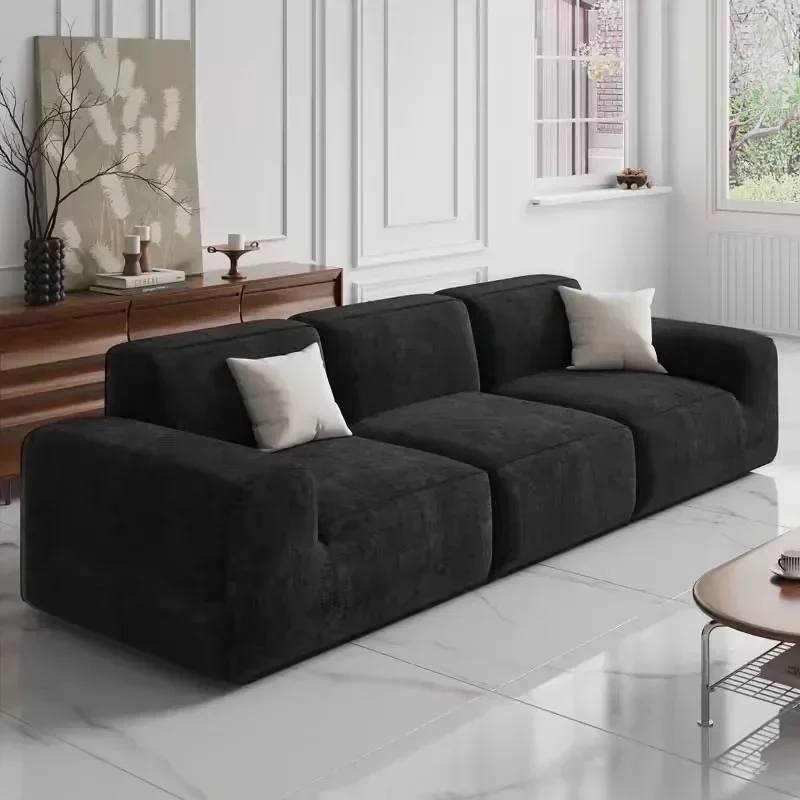 Design Large Black Living Room Sofas Linen Filler Lazy Puffs Compressed Sofas Modular Nordic Divani Soggiorno Home Furniture
