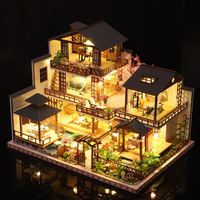 DIY Wooden Japanese Big Casa Doll Houses Miniature Model Kit Dollhouse Villa with Furniture Lights for Friends Birthday Gifts