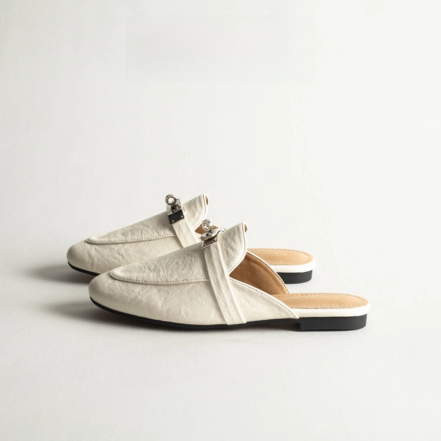 

Genuine Leather Retro Lazy Mules Women's Summer Versatile Casual Slip-On Flat Bottom Toe Covering Sandals High Anti-Slip Rubb...