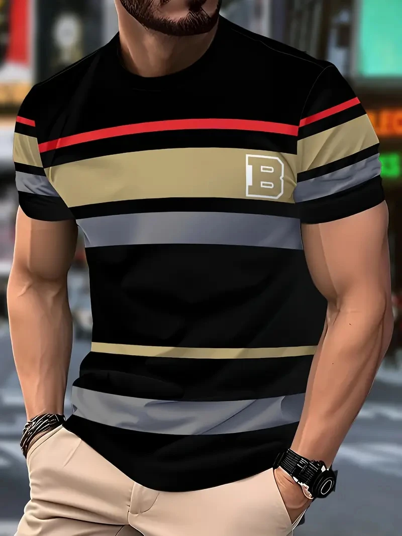 

Fashion Stripe Graphic T Shirts For Men Summer Casual Daily Wear 3D Printed Crew Neck Tees Loose Streetwear Oversized T-shirts