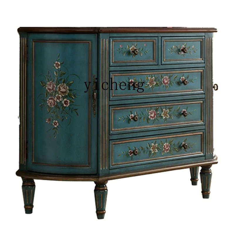 TQH type semi-round entrance cabinet solid wood bucket cabinet  aisle cabinet retro painted corridor