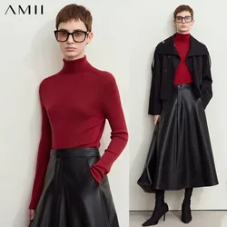 Amii Minimalism 2025 Winter New Turtleneck Knitted Tops for Woman Worsted Wool Sweaters Casual Fashion Women's Sweater 12423120
