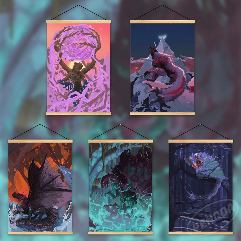 

Home Decor Anime Wooden Hanging Canvas Monster Hunter World Paintings Pictures Wall Artwork Printed Modular Poster Living Room