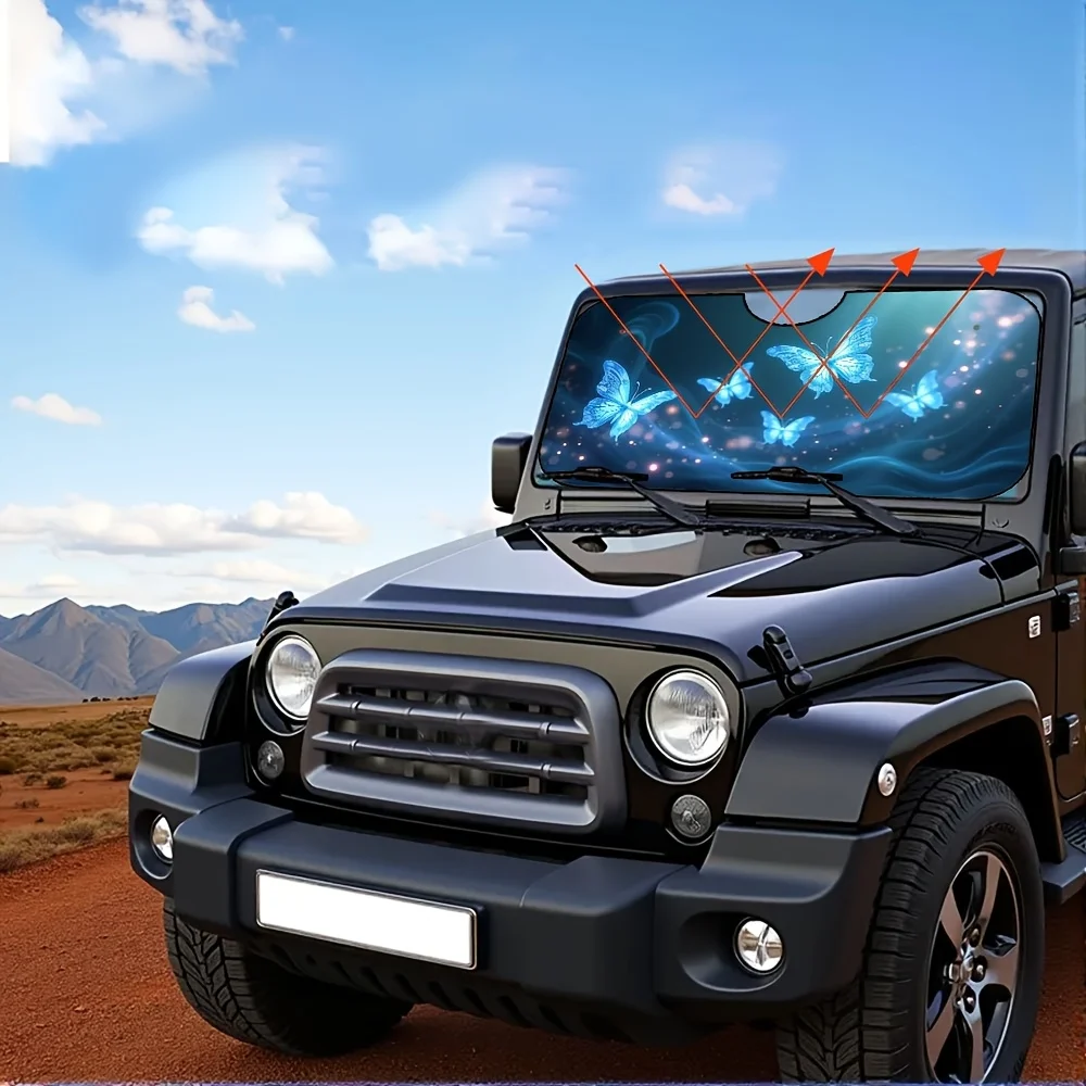 1 قطعة مظلة سيارة مطبوعة على شكل فراشة ، عاكس راي قابل للطي حاجب للزجاج الأمامي لشاحنة الدفع الرباعي ، بوليستر مناسب عالمي F #4