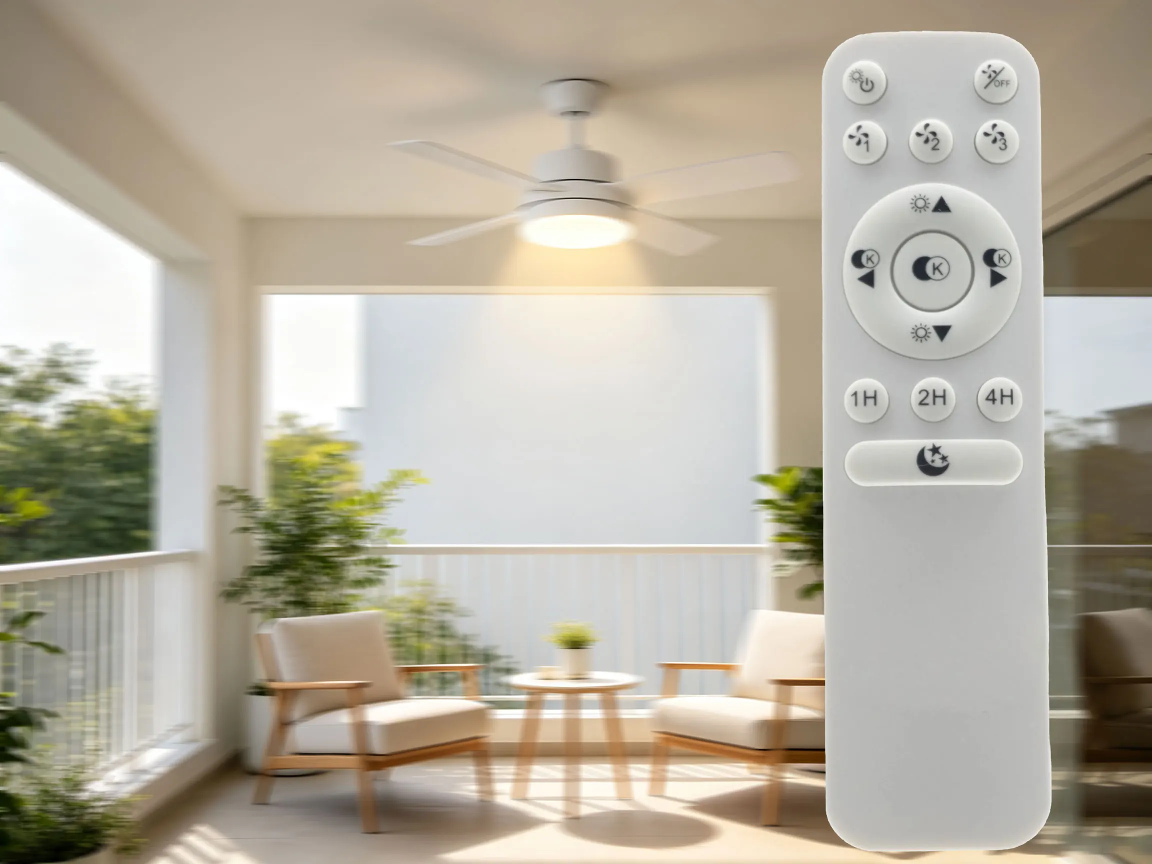 Пульт дистанционного управления совместим с Trio Reality Leuchten 11685824, Narvik-R62432106 и Borgholm-R67083132/R67083131 потолочными вентиляторами с подсветкой.