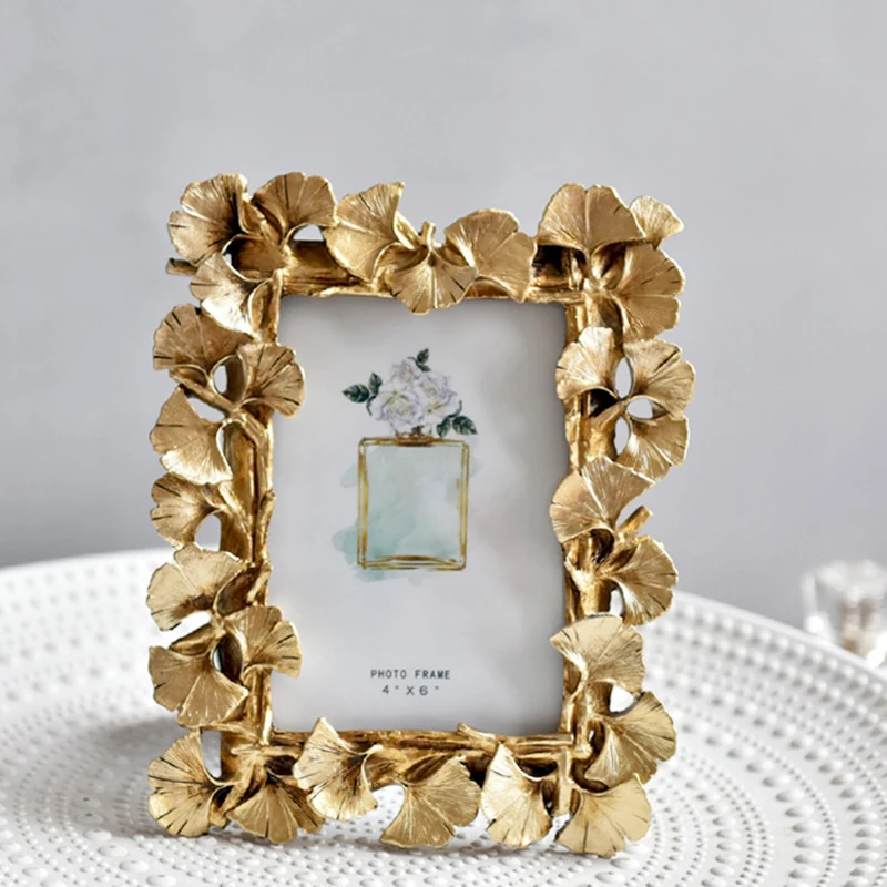 

Creative Retro Golden Picture Frame American Ginkgo Leaf Suitable for Decorative Painting 4 Inch 6 Inch Photo Frame