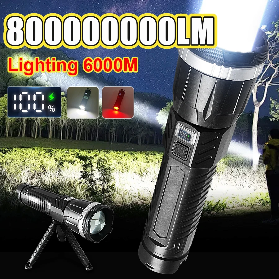 

800000000LM светодиодный фонарик высокой мощности, перезаряжаемая лампа с COB Light, тактические фонарики, уличные фонари для рыбалки, кемпинга